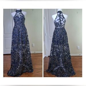 Baltic Born 3D Velvet Lace Mettalic Halter Dress S Fit Flare Wedding Guest Gown